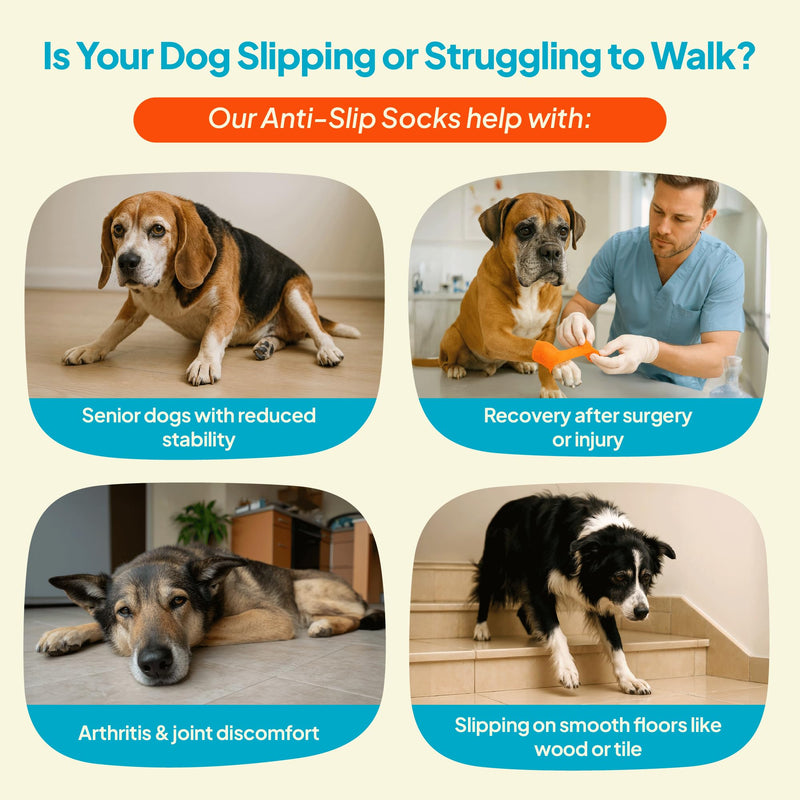 Anti-Slip Socks for Dogs - Breathable & Washable Non Slip Grippy Socks, Rubberized Paw & Adjustable Strap, Secure Fit to Prevent Slipping, Paw Protection for Senior Dogs, 4 Pack (Size M)