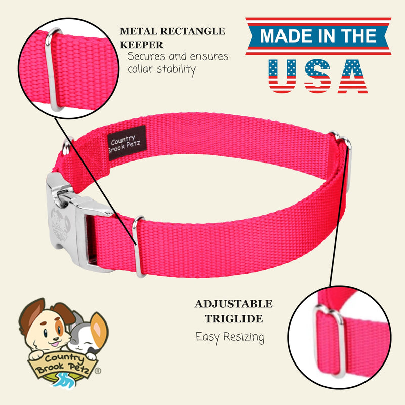 Country Brook Petz - Premium Nylon Dog Collar with Metal Buckle for Small Medium Large Breeds - 10+ Warm Colors (Medium, 3/4 Inch, Hot Pink) Medium (Pack of 1)