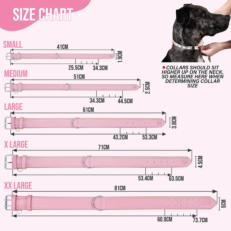 Riparo Genuine Leather Pink Dog Collar Heavy Duty K-9 Adjustable Dog Collar (M: 1” Wide for 13.5”-17.5” Neck, Pink) M: 1” Wide for 13.5”-17.5” Neck - PawsPlanet Australia