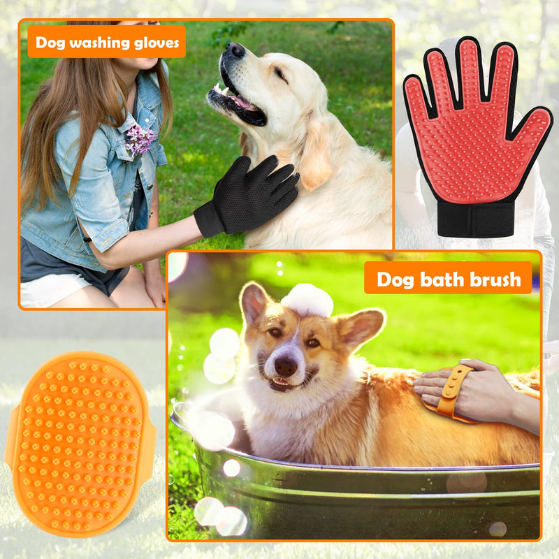 Upgrade Dog Washing Hose Attachment, 8 Spray Patterns PupJet Dog Wash with 3.5oz 100cc Soap Dispenser, Dog Washing Gloves, Dog Bath Brush, Suitable for Watering Plant, Patio, Cleaning, Showering Pet Orange - PawsPlanet Australia