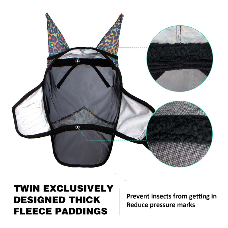 Harrison Howard Pro LumiVista Horse Full Face Fly Mask Large Eye Space Long Nose with Ears UV Protection for Horse Iridescent Prints L - PawsPlanet Australia