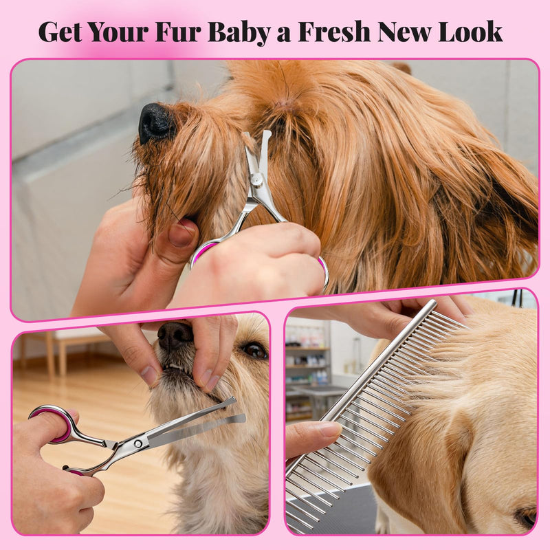 Pawaboo 5-Piece Professional Dog Grooming Scissors Set, Pink, Japanese Style, Stainless Steel with Titanium Coating