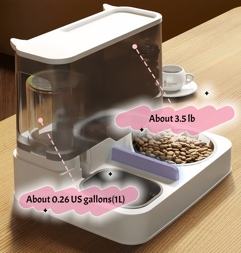 2-in-1 Automatic Pet Feeder and Water Dispenser, Stainless Steel Smart Food Water Bowl for Cats and Dogs, for Home Use (Gray) Gray - PawsPlanet Australia