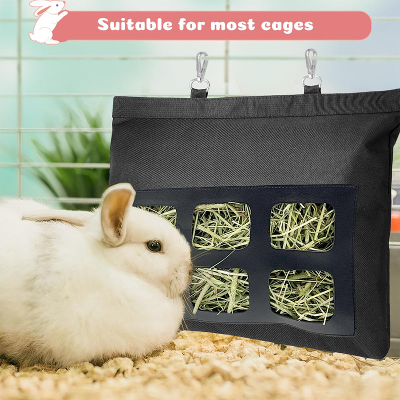 Rabbit Hay Feeder Bag, Upgraded Bunny Hay Bag, 6 Holes 600D Oxford Fabric Hay Holder Bag for Small Animal Guinea Pig Chinchilla Rabbit Cage by Rayfarmo,(Black) M-11"x13.8" Black-6h