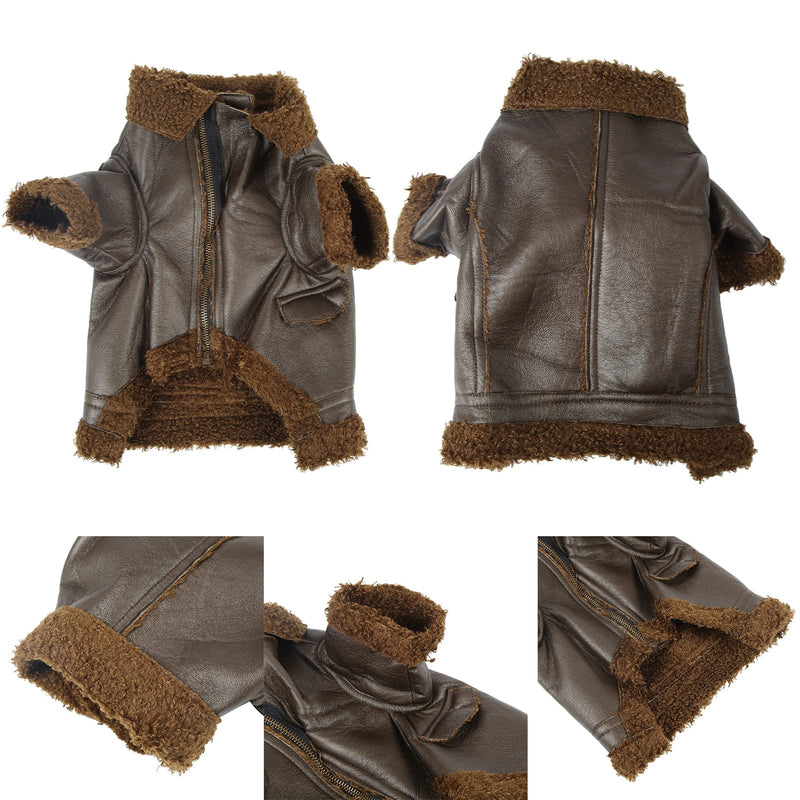 Dog Leather Jacket, Dog Winter Leather Coat Warm for Small Medium Large Dogs for Cats for Winter for Outdoor (S)