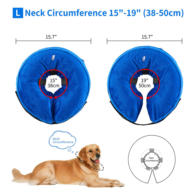 Dog Cone Collar, Inflatable Dog Cone Soft Protective Pet Recovery Collar After Surgery for Dogs and CatsBlue L (15-19") L (Neck: 15-19") Blue - PawsPlanet Australia