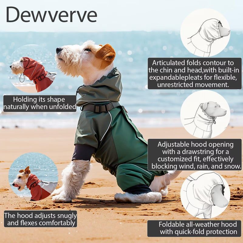 Waterproof Pet Jacket for Small & Medium Dogs and Cats, 4-Leg Hooded Reflective Raincoat, Windproof Dustproof Heavy Rain Protection, All-Season Outdoor Pet Coat with Metal Leash Ring Wine Red