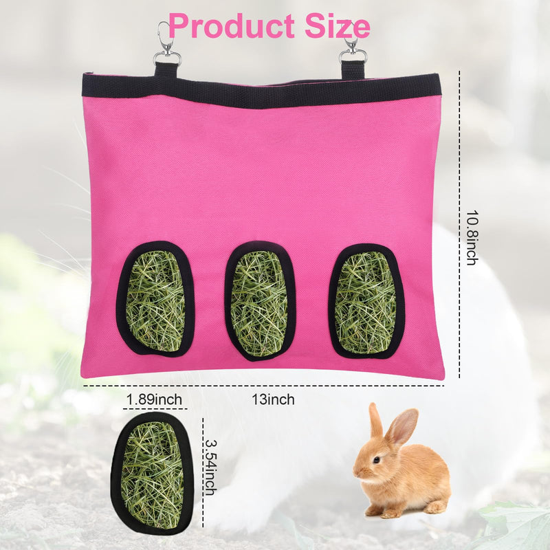2 Pcs Rabbit Hay Feeder,Guinea Pig Hay Feeder,13×10.8 Inch Guinea Pig Bag,Small Animal Feeding Bag for Rabbits, Hamsters, Hedgehogs(3 Holes,Pink) pink - PawsPlanet Australia