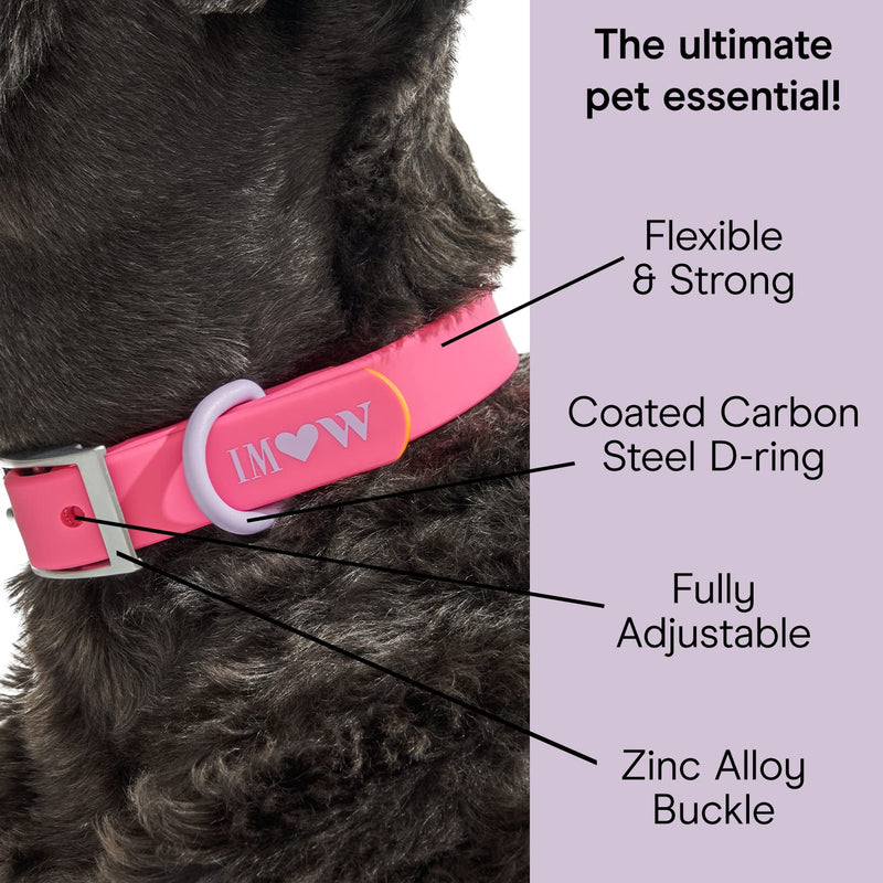 Wild One, Limited Edition, Designer Collection, Pink Dog Collar, Easy-Clean, All Weather Flex-Poly Strap with Metal, Durable, Dirt and Odor Resistant, Large - PawsPlanet Australia