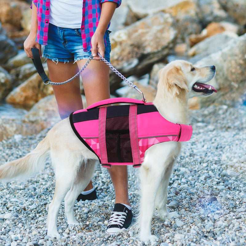 ASENKU Dog Safety Vest with Reflective Stripes, Adjustable High Flotation Dog Life Jacket, Ripstop Pet Lifesaver for Swimming Boating, Lightweight Pet Life Preserver for Large Dogs (Rose Red, 2XL) XX-Large Rose Red - PawsPlanet Australia