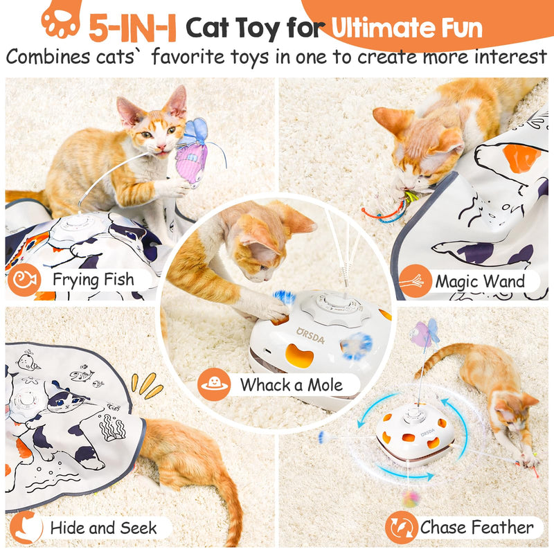 ORSDA Cat Toys for Indoor Cats, 5 in 1 Interactive Cat Toy, Rechargeable Automatic Enrichment Toys for Cats Home Alone for Bored Indoor Adult Cats Self Play Kitten Toys for Exercise, Touch Activated - PawsPlanet Australia