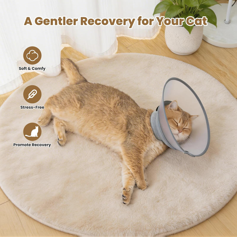 Avont Adjustable Cat Cone Collar, Alternative Anti-Lick E-Collar, Protective Recovery Elizabethan Cone After Surgery Recovery & Skin Protection for Kittens Puppy Small Dog to Stop Licking -Grey(M) Grey Medium