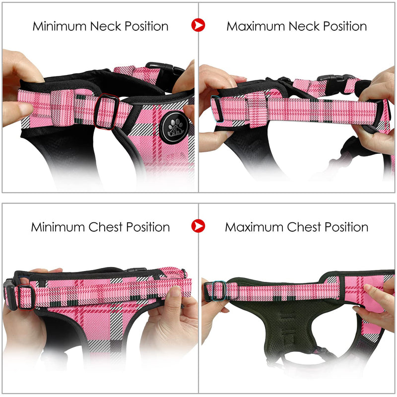 NESTROAD No Pull Dog Harness with Leash, Reflective No Choke Pet Vest Harness,Adjustable Soft Padded Dog Harness with Easy Control Handle for Medium Dogs(Checkered Pink,Medium) ?M?neck 13-17" chest 17-25" Checkered Pink - PawsPlanet Australia