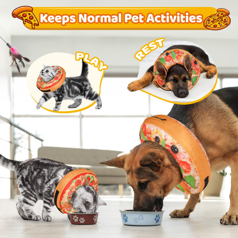 Grand Line Pizza Inflatable Collar for Dogs and Cats, Soft Protective Recovery Cone After Surgery, Blow up Pet Donut Collar Cone, E-Collar Alternative Does not Block Vision (Cartoon, Medium) Cartoon Pizza Medium (Neck:9"-12") - PawsPlanet Australia