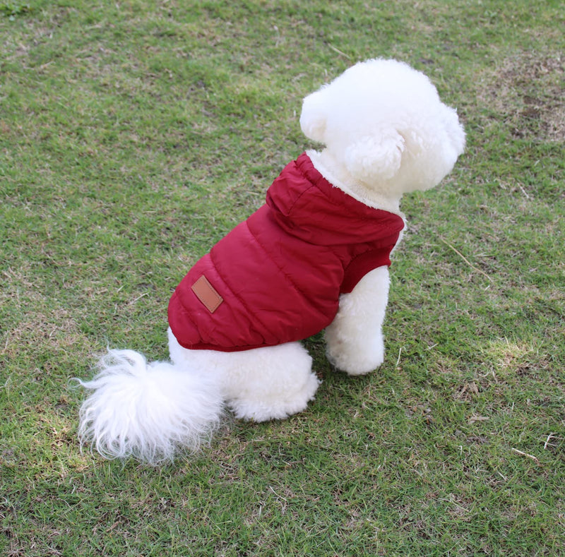 Vecomfy Fleece Lining Extra Warm Dog Hoodie in Winter,Small Dog Jacket Puppy Coats with Hooded,Red XS X-Small (Pack of 1) Red