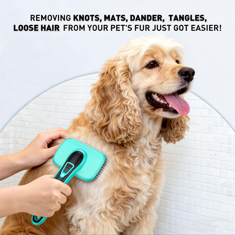 Dog Brush, Self Cleaning Slicker Dog Brush for Shedding & Grooming Short or Long Haired Cats, Furminator for Pets, Green Aqua Green 1 PCS