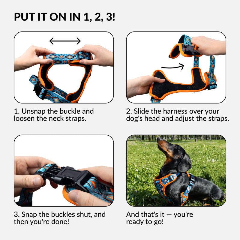 CollarDirect No Pull Reflective Dog Harness with Handle and Front Clip, Adjustible Soft Padded Vest for Small to Large Dogs Training and Walk (Size M, Pattern PT3) - PawsPlanet Australia