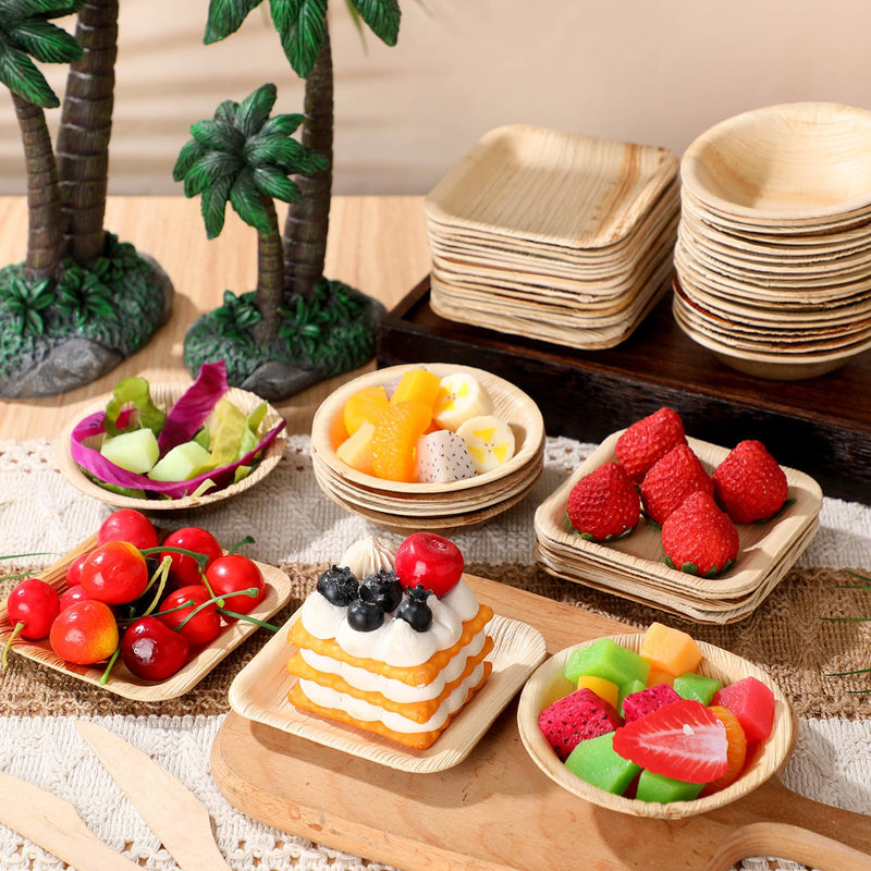 50 Pcs Palm Leaf Disposable Plates Bowls Set for Bunny 4", Sturdy Bamboo Party Bowls Decorative Compostable Tableware for Birthday Outdoor BBQ Picnic Wedding - PawsPlanet Australia