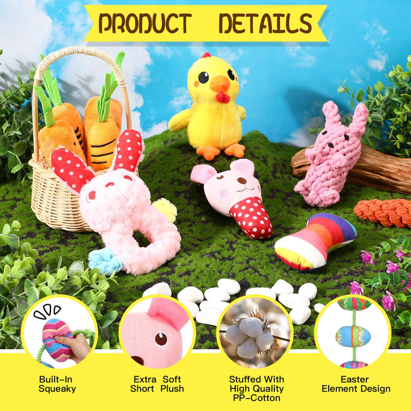 12 Pcs Easter Dog Toy Dog Squeaky Toys Stuffed Carrot Dog Toy Dog Easter Basket Stuffers Rope Dog Chew Toy Easter Egg Bunny Shape Dog Plush Toy for Dog Playing Training Teeth Cleaning - PawsPlanet Australia