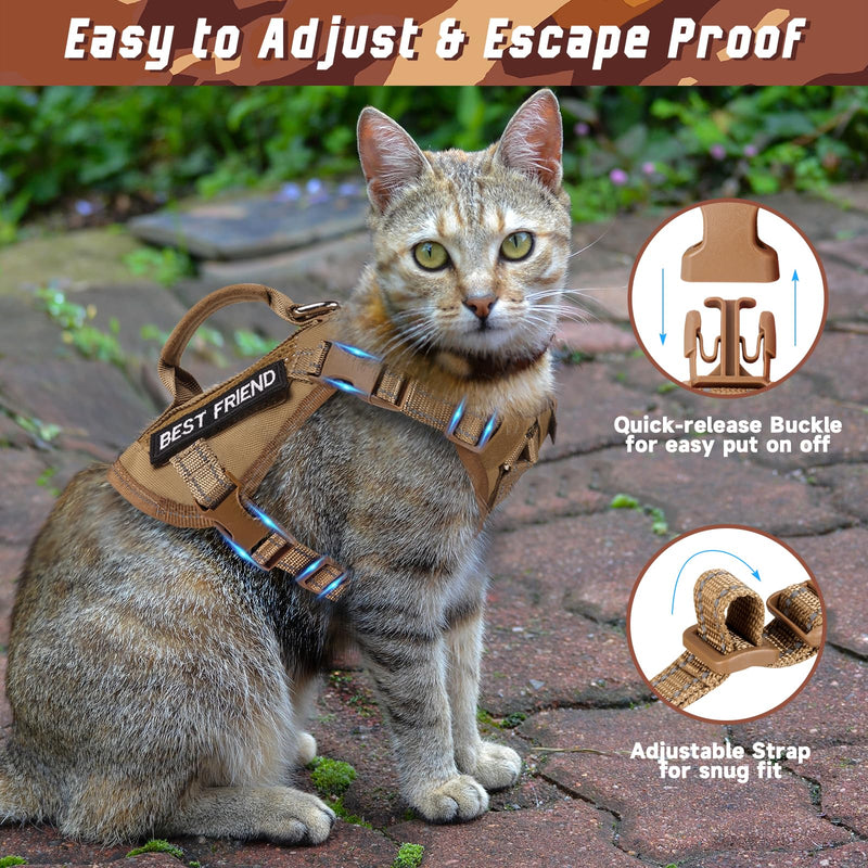 Tactical Cat Harness, Air Mesh Cat Walking Vest Harness Escape Proof, Reflective Large Cat Harnesses with Handle for Adult Fat Cats, Adjustbale, Breathable L Khaki