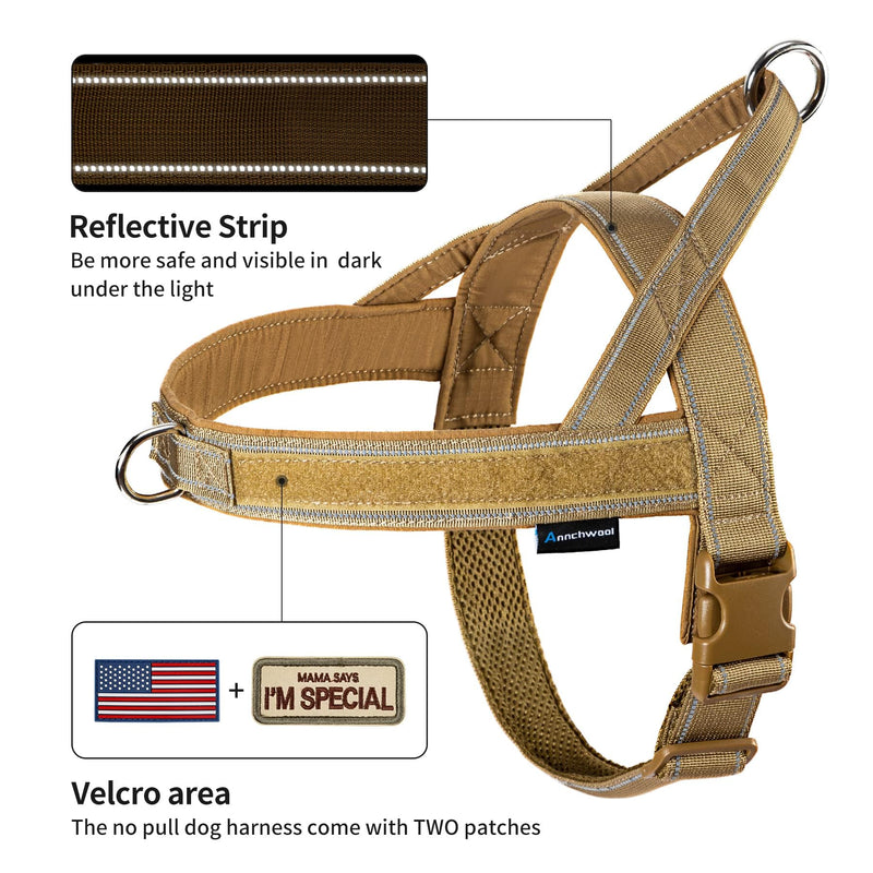 Annchwool No Pull Dog Harness with Soft Padded Handle(Brown XL)+Tactical Dog Collar for Medium and Large Dog(Brown L) - PawsPlanet Australia