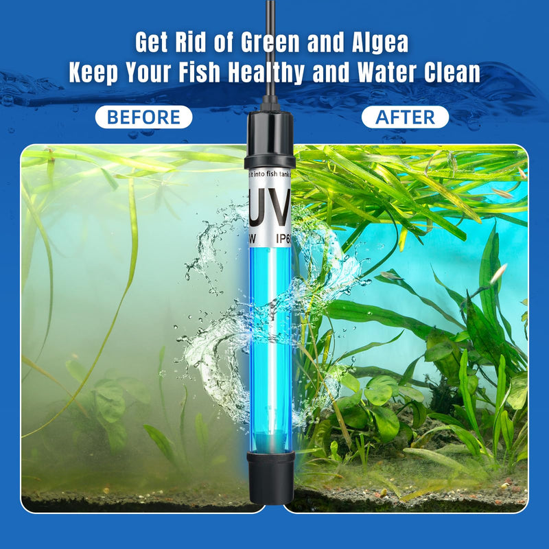 7W Aquarium UV Light for 20-100 Gallon Fish Tank Aquarium Light Algae Clean Light Green Machine Algae Remover 7W-8inch Length