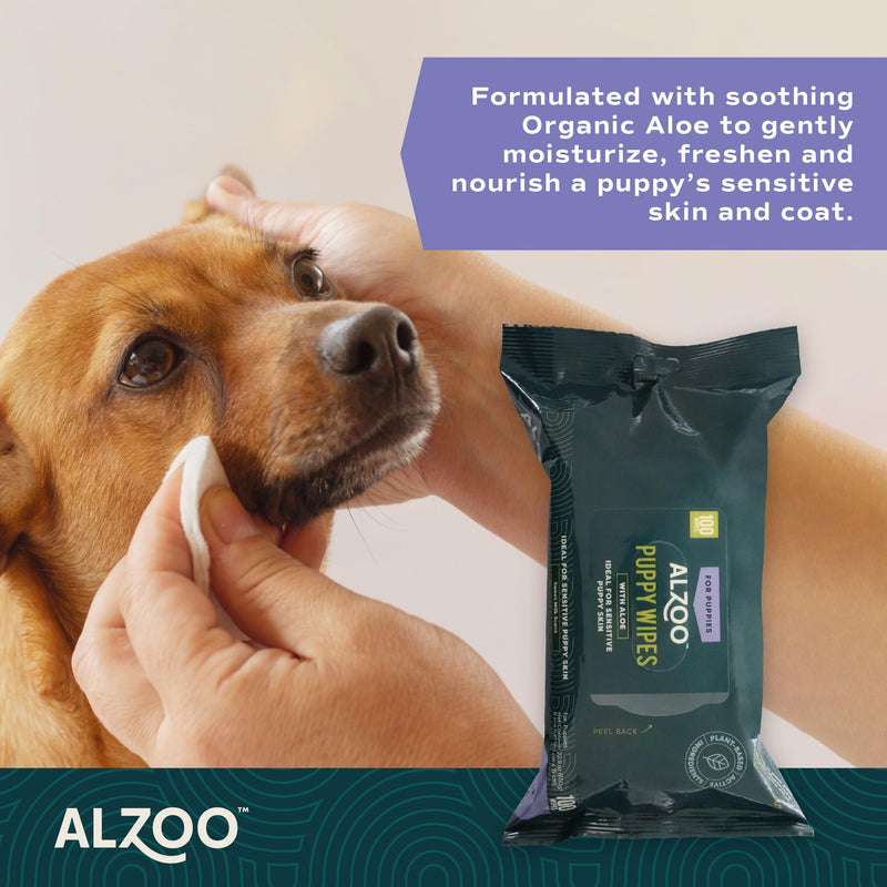 ALZOO Grooming Wipes for Puppies, 100% Plant-Based Active Ingredients, 100 Count Puppy Wipes - PawsPlanet Australia