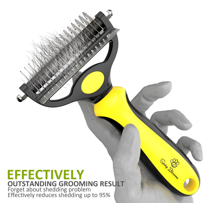 Spring Blossoms-2 in 1 Professional Grooming Rake for Cats & Dogs-Dematting Comb for Easy Mats & Tangles Removing,Pet Brush Safe No More Nasty Shedding and Flying Hair (Lemon Yellow) Lemon Yellow