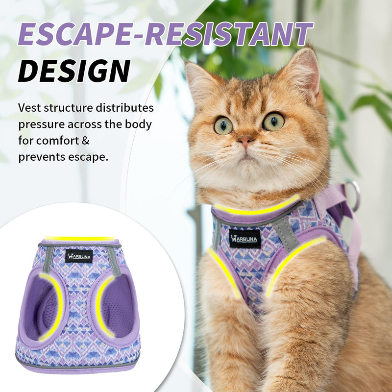 Arblina Cat Harness, Soft Breathable Cat Harness and Lead Set with Reflection, Lightweight Kitten Harness with 1.5m Cat Leash, Purple XS