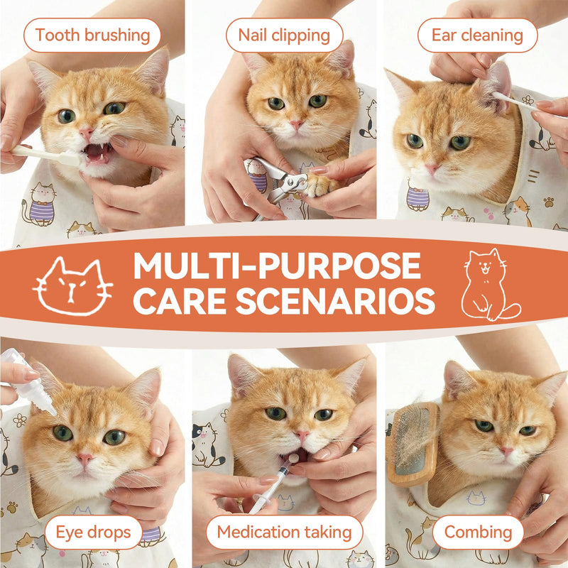 BFNN Cat Grooming Wrap for Cutting Nails, 27.6" Anti-Escape Calming Cat Swaddle Wrap for Medicine, Nail Clipping, Teeth Brushing, Ear Cleaning, Self-Adherent Burrito Restraint, (CatLand, L) L, Within 17lbs Cat Land - PawsPlanet Australia