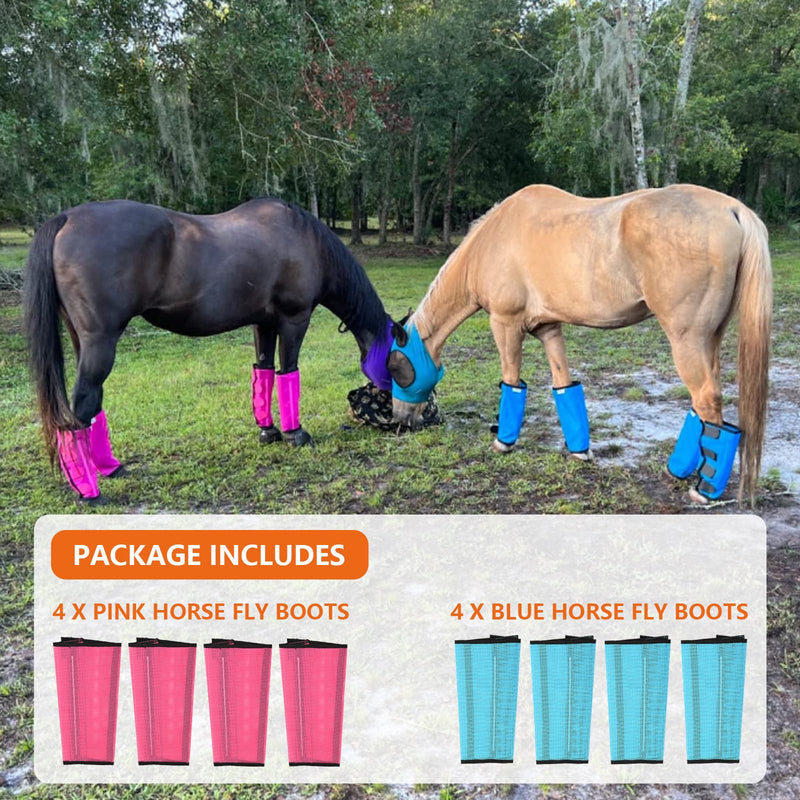 Set of 8 Breathable Mesh Horse Boots Mesh Fly Boots for Horse Loose Fitting Horse Fly Boots for Non-Slip Reduce-Stomping Preventing Flies and Mosquitoes Bites (Pink and Blue) - PawsPlanet Australia