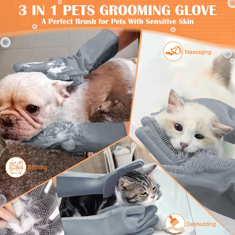 Pet grooming gloves,Dog washing gloves with High-Density Teeth with Five Finger Design to bathing and Massage for Dog Gray - PawsPlanet Australia