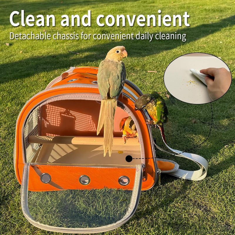 Bird Carrier,Bird Cage Parakeet Parrot Budgie Carrier Backpack for Small Birds, Travel Bird Cages with Perch, Transparent Ventilation Cockatiels, Lightweight Pet Carrier for Outdoor Use(Orange) Orange - PawsPlanet Australia