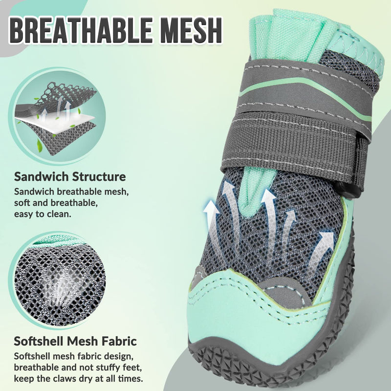 SlowTon Dog Shoes for Large Small Medium Dogs - Breathable Dog Boots for Summer Hot Pavement, Paw Protector for Outdoor Walking Winter Snow, Anti-Slip Rubber Dog Booties for Hardwood Floor (Green, 6) A-Green #6 (Width 2.6 inch) for 52-68 lbs - PawsPlanet Australia