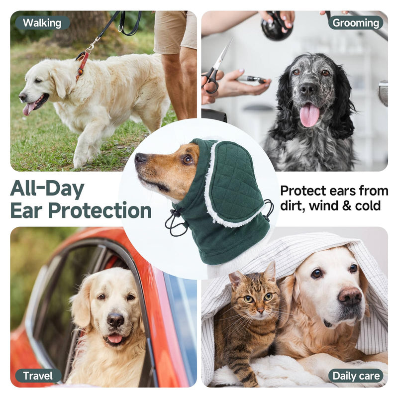 Dog Ear Muffs for Noise Protection – Dog Ear Defenders Calming Hoodie for Anxiety Relief, Anti Scratch Ear Wrap for Grooming Blow Drying Fireworks Thunder (Green, S) Green