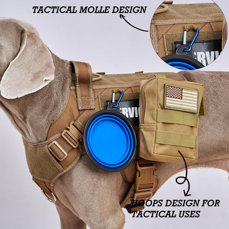 Tactical Dog Harness for Large, No Pull Adjustable Reflective MOLLE Service Dog Harness with Do Not Pet Patches, Military K9 German Shepherd Dog Vest for Training Walking Hunting Brown Army Brown L - PawsPlanet Australia