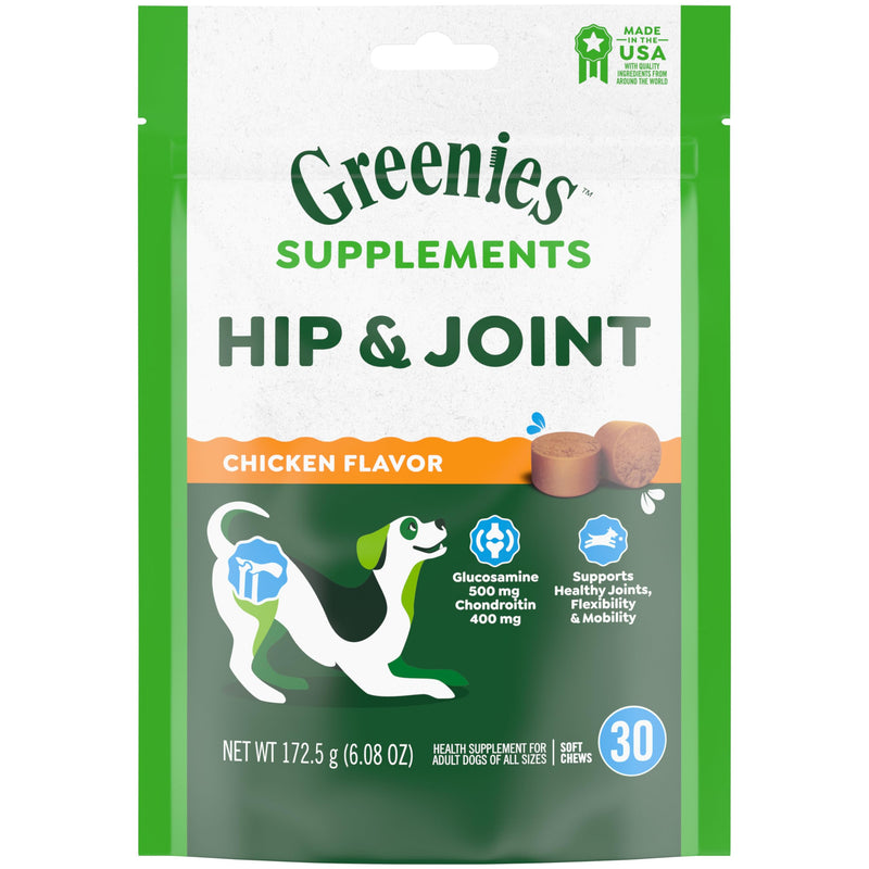 Greenies Supplements Hip and Joint Supplements for Dogs, Chicken Flavor, 30 Count Soft Chews Dog Joint Supplements, 6.08 oz. - PawsPlanet Australia