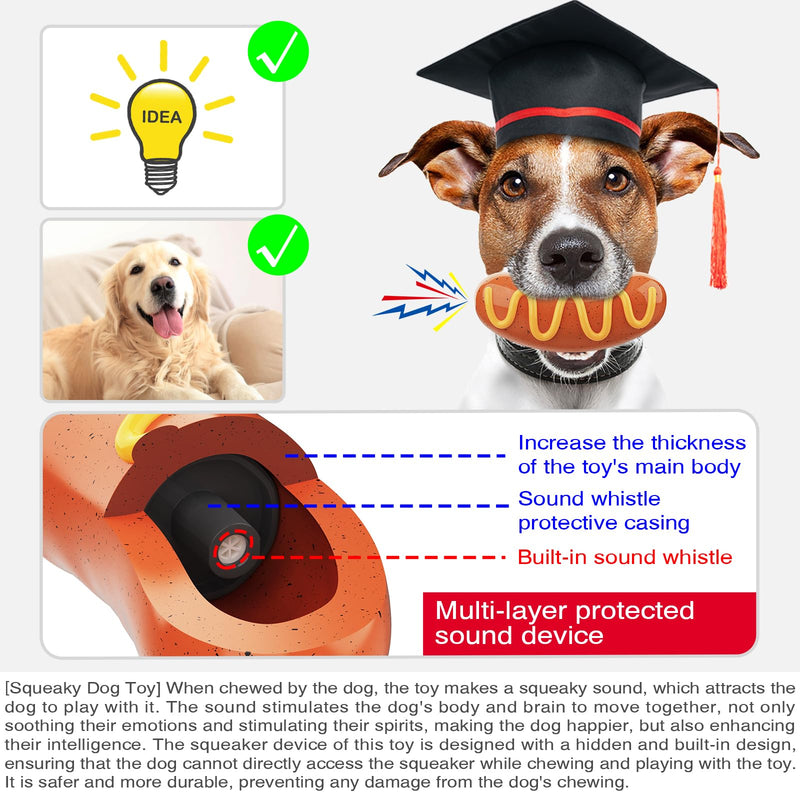 Hot Dog Squeaky Dog Toy - Interactive Rubber Dog Chew Toy for Aggressive Chewers - Durable Dog Accessories & Long Lasting Dog Chews - Humorous Gift for Dog Lovers - PawsPlanet Australia