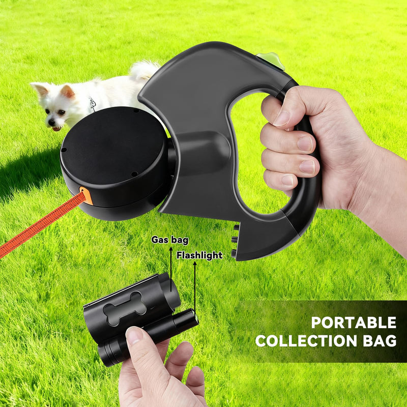 Retractable Double Dog Leash, Automatic Leash 1 Tow 2 with Flashlight and Bag Dispenser