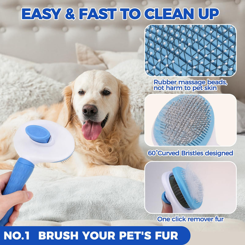 PAWCHIE Bath Grooming Kit for Pets, 9 PCS Hair Brush Set with Towel,Washing Gloves,Bath Brush and Adjustable Handle Shampoo Brush & Scrubber for Short Long Haired Dogs and Cats,Dog Bath Supplies,Blue - PawsPlanet Australia