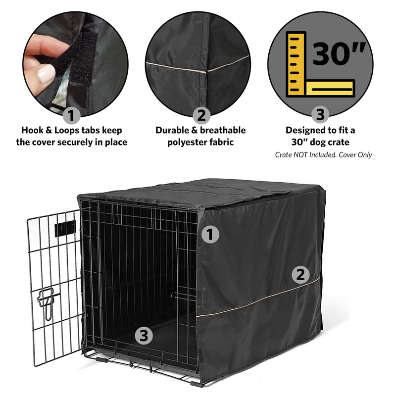 MidWest Homes for Pets Medium Dog Crate Cover, Black Polyester Privacy Kennel Cover Fits Most 30-inch Crates, Machine Washable, Reduces Barking & Chewing - PawsPlanet Australia