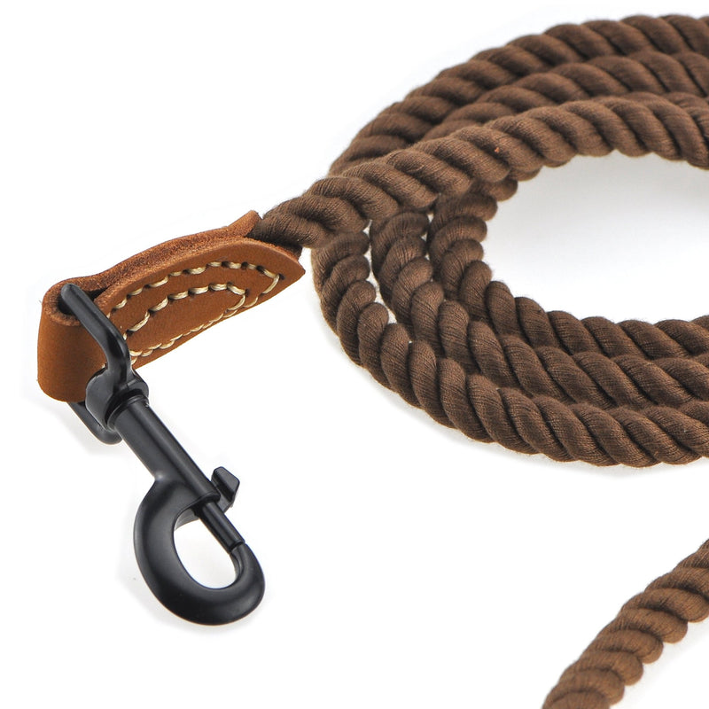 Mile High Life Dog Leash, Braided Cotton Rope Leashes with Leather Tip - Heavy Duty Metal Clasp, 4FT, 1/2" Thick - Wedding, Walking & Training Leash for Small Medium Large Dogs (Dark Brown) 48 Inch-1/2" Cotton Handle-Dark Brown