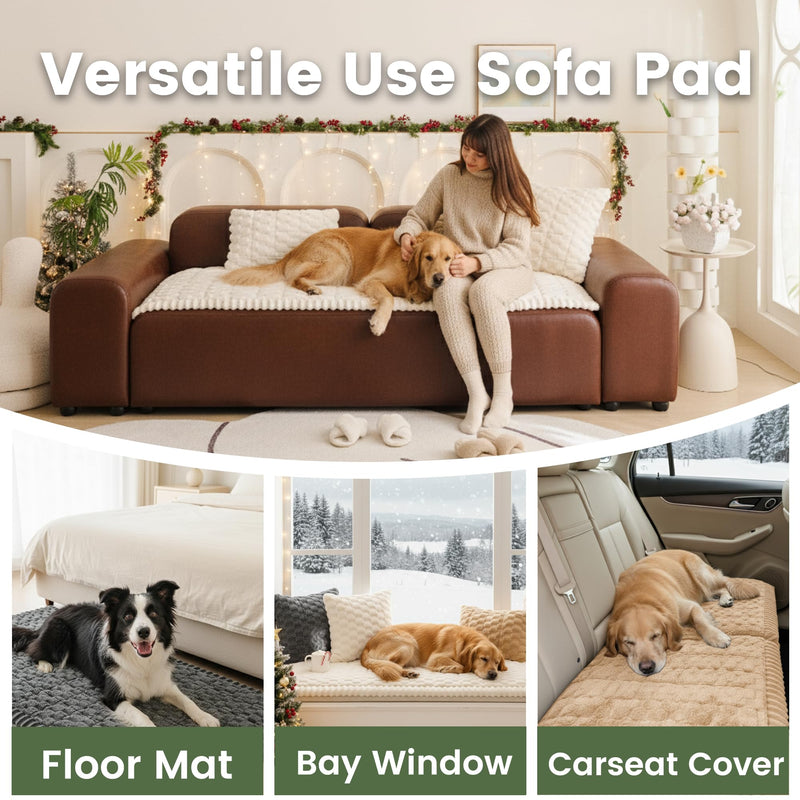 Pet Couch Cover Dogs Washable, Cozy Sofa Cover Protector, Non Slip Dog Bed Mat Covers for 3 Cushion Couches Sofas Pet Friendly, Cream White Plaid, 27.6"×82.7" 27.6"×82.7" - PawsPlanet Australia