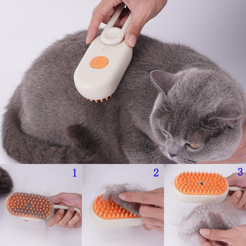 Self Cleaning Brush for Pet Grooming - 3 In 1 Steam Brush with Massage and Water Spray, Rechargeable Silicone Brush for Cats and Dogs - PawsPlanet Australia