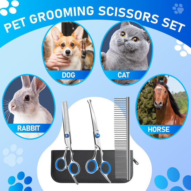 Professional 3 in 1 Dog Grooming Scissors Kit with Safety Round Tips, Sharp and Durable Pet Grooming Shears for Dogs and Cats. - PawsPlanet Australia