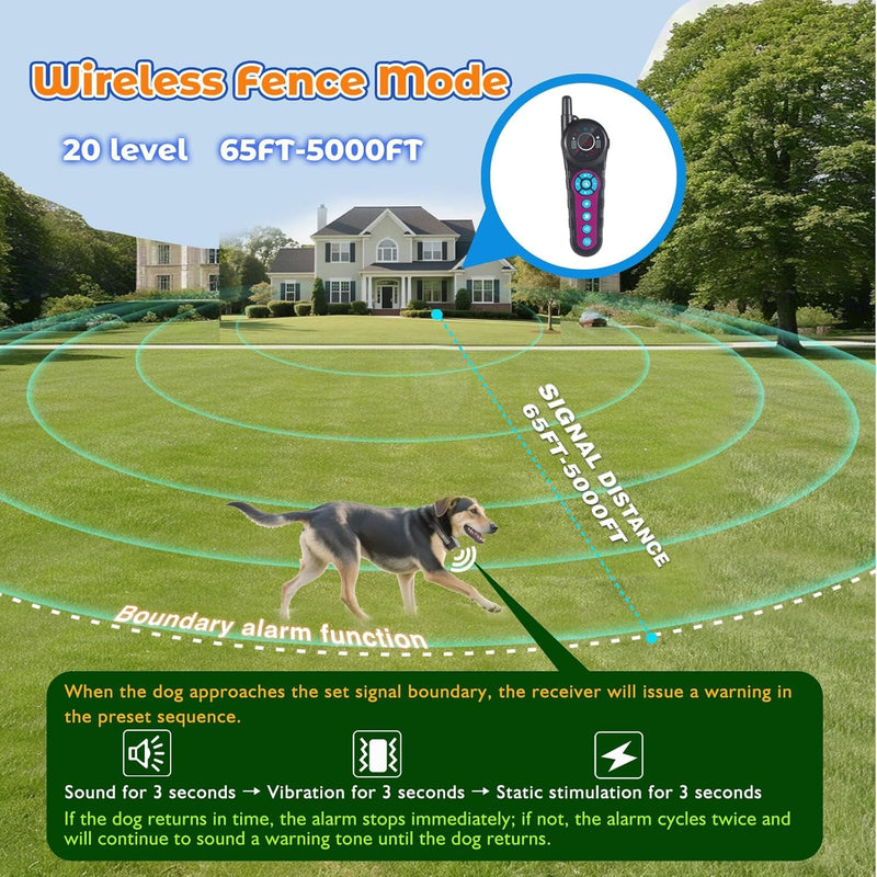 DOTSTAR Dog Wireless Fence Training Collar Electric Pet 2 in 1 System, Portable Dog Perimeter Fence Rechargeable Training Collar, Pet Containment System with 3 Training Modes for Medium Large Dogs For 1 Dog Black