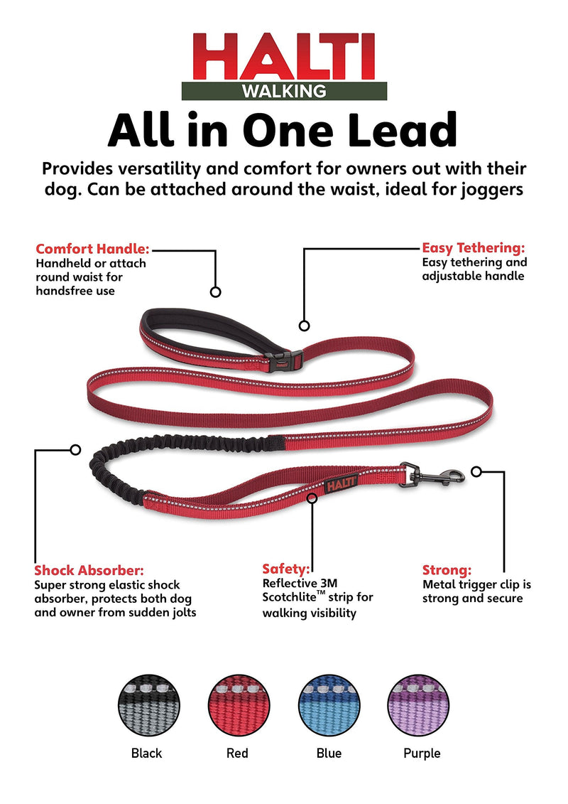 HALTI Active Lead Size Large, Red, Award-Winning Bungee Dog Lead, Shock-Absorbing Anti-Pull Dog Leash, All-in-One Neoprene Padded Belt & Lead, Perfect for Running & Training with Medium & Large Dogs