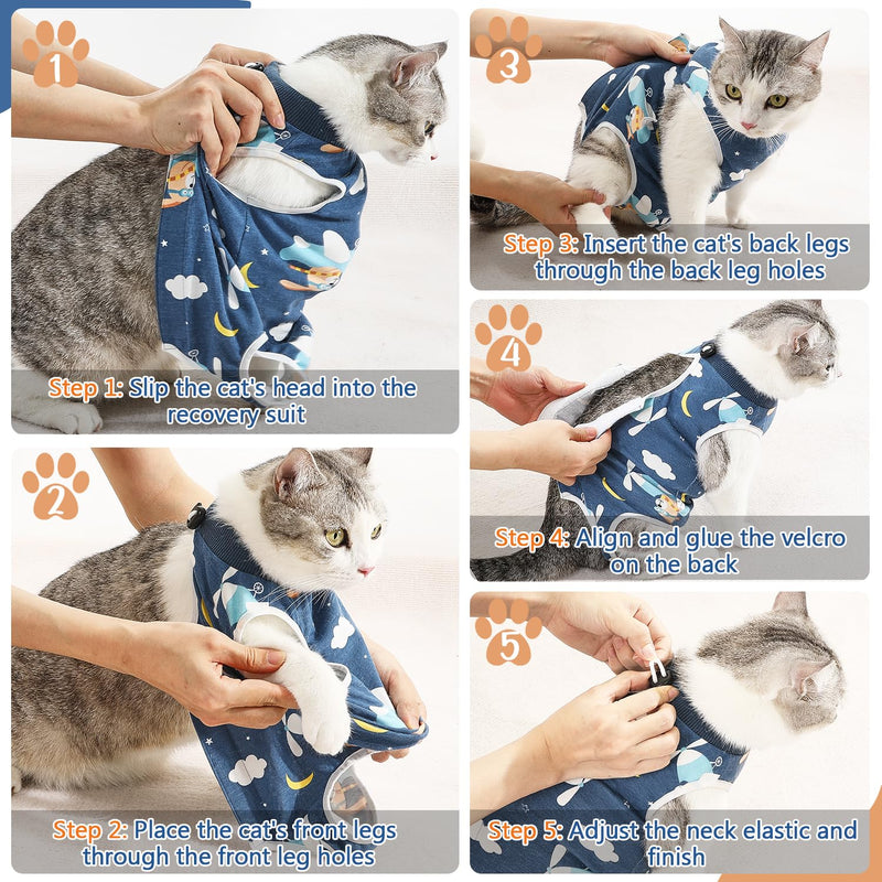 SlowTon Cat Recovery Suit - Cat Onesie for Cats After Surgery Female Male, Kitten Clothes Cat Surgical Spay Suit Abdominal Wounds, E-Collar Alternative Cats Bodysuit Shirt Anti-Licking (Blue, M) Medium Blue