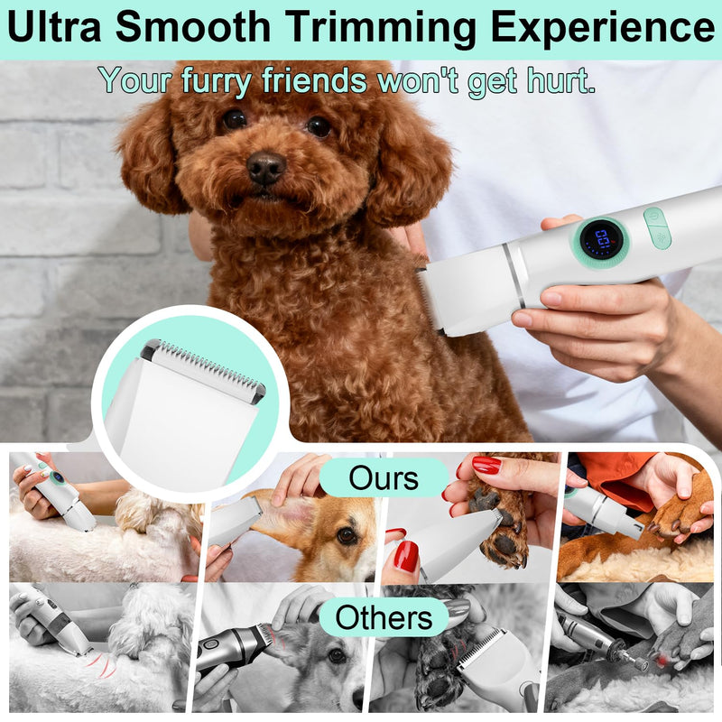 TBTeek Dog Clippers with LED Light, Cordless Dog Grooming Kit 5 in 1, Rechargeable Quiet Pet Clippers Paw Trimmer Nail Grinder for Body Face Ears Paw Nail