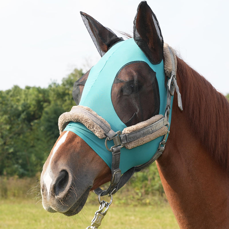 Horse Fly Mask with Ears - UV Protection, Breathable Fabric, Soft Edging for Comfort, Adjustable Fit for Horses & Ponies - Stops Flies, Bugs & Sun Bleaching, Size M